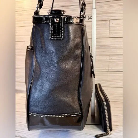 046-Coach:F14887 Laura Leather Tote Bag w/ Patten Leather Trim Bag & Wallet Set - Picture 3 of 11